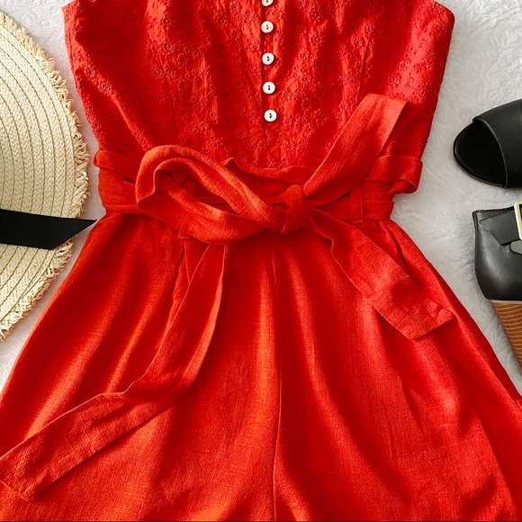 Francesca’s Miami Orange Red Eyelet Paperbag Wais… - Picture 11 of 15